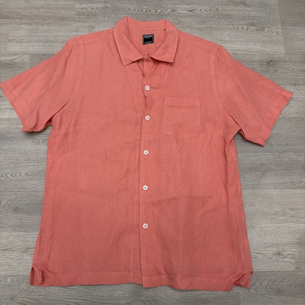Todd Snyder Loop Collar Camp Shirt Men's Medium Coral 100% Linen - Picture 2 of 10